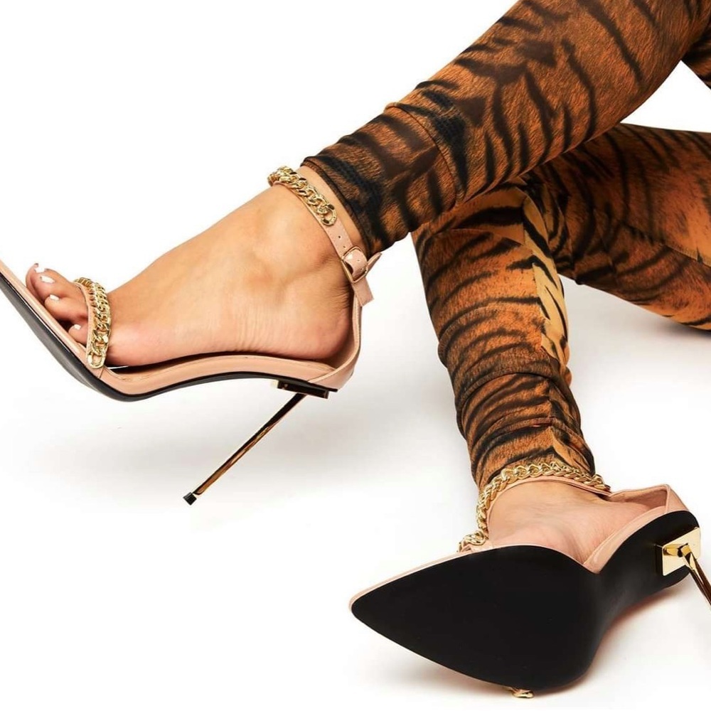 JESSICA RICH Monaco Chain Leather Heels Stilettos